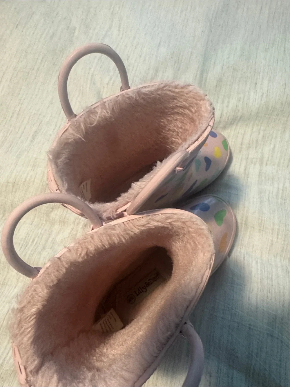 Girls' Pink Heart-Print Rain & Snow Boots with Cozy Lining